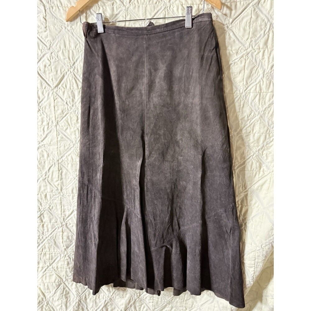 Chico's Design Women's Gray Suede Leather A-Line Midi Skirt Zip, Size 1